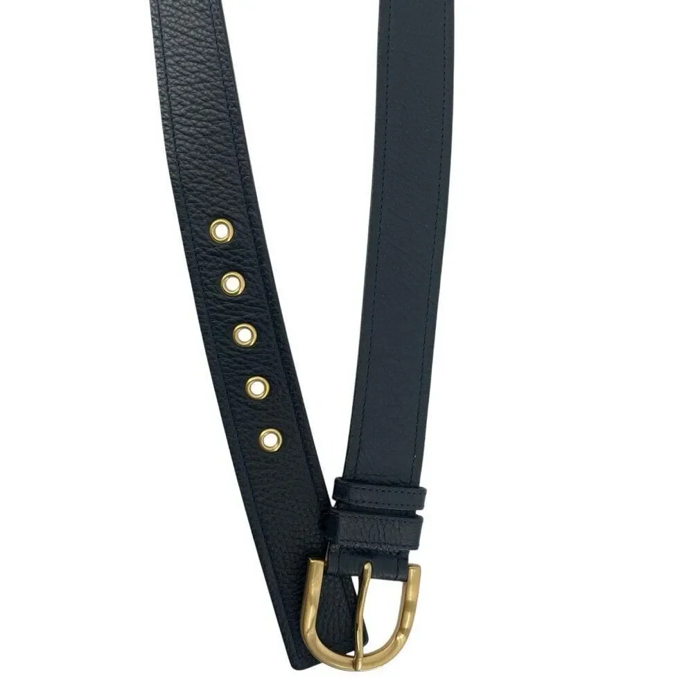 Talbots Contour Navy Pebbled Leather Belt Gold Grommet Buckle Italy Large